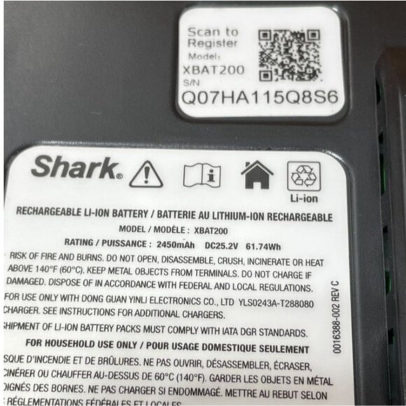 Shark Vacuum XBAT200 ION Power Dual Lithium Battery Power Pack - Picture 5 of 6